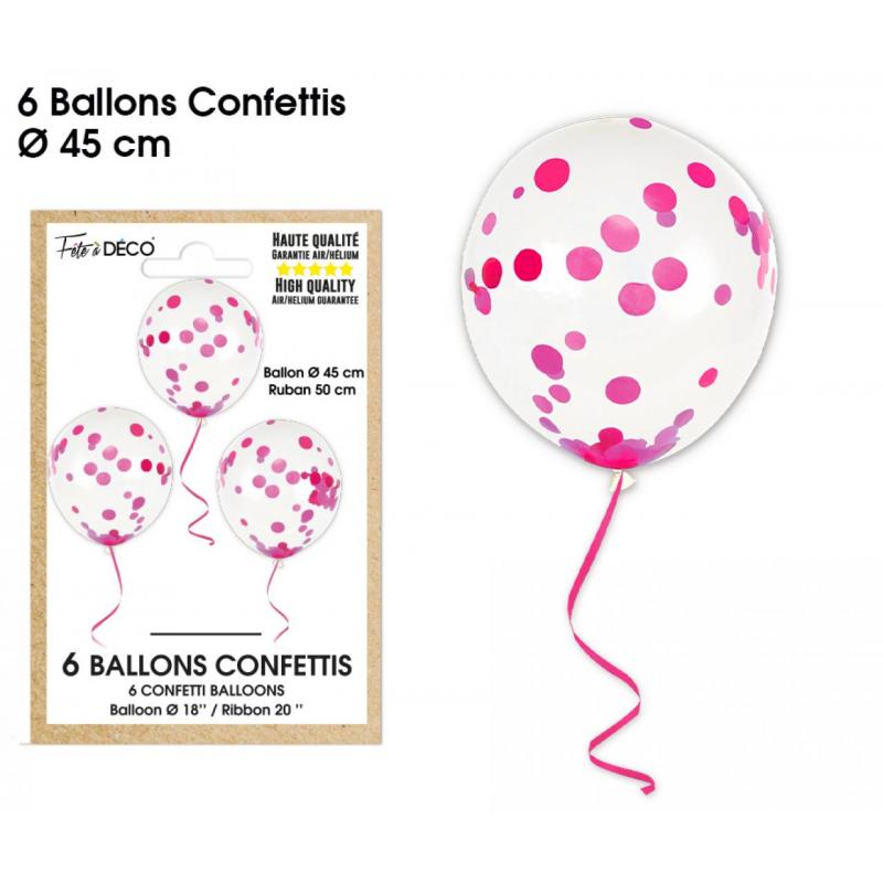 6 Ballons Confettis  Fuchsia