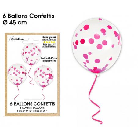 6 Ballons Confettis  Fuchsia