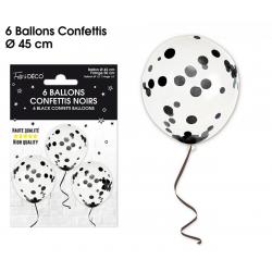 6 Ballons Confettis  Noir