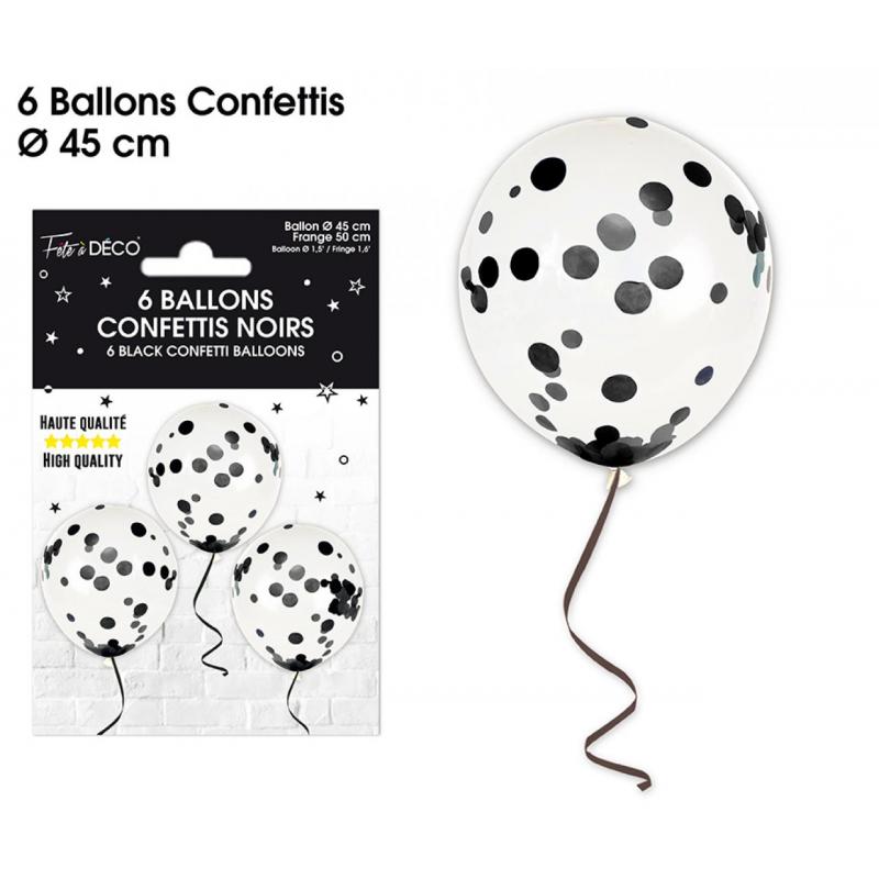 6 Ballons Confettis  Noir