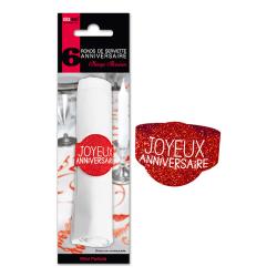 6 Ronds de serviette paillettes Joyeux Anniversaire Rouge