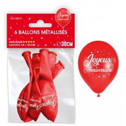 6 ballons métallisés Joyeux Anniversaire Rouge