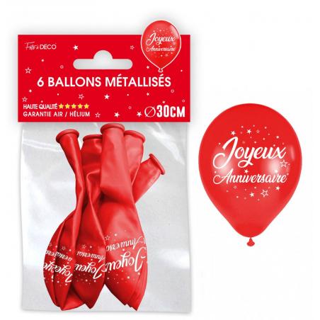 6 ballons métallisés Joyeux Anniversaire Rouge