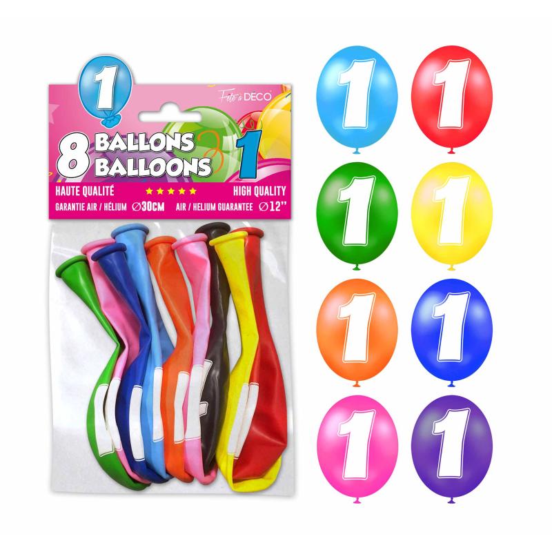 8 ballons de baudruche Chiffre 1