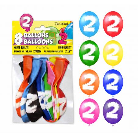 8 ballons de baudruche Chiffre 2