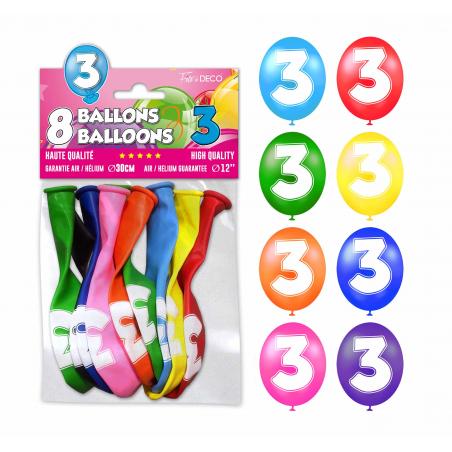 8 ballons de baudruche Chiffre 3