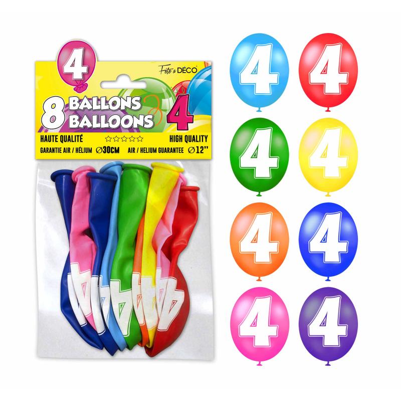 8 ballons de baudruche Chiffre 4