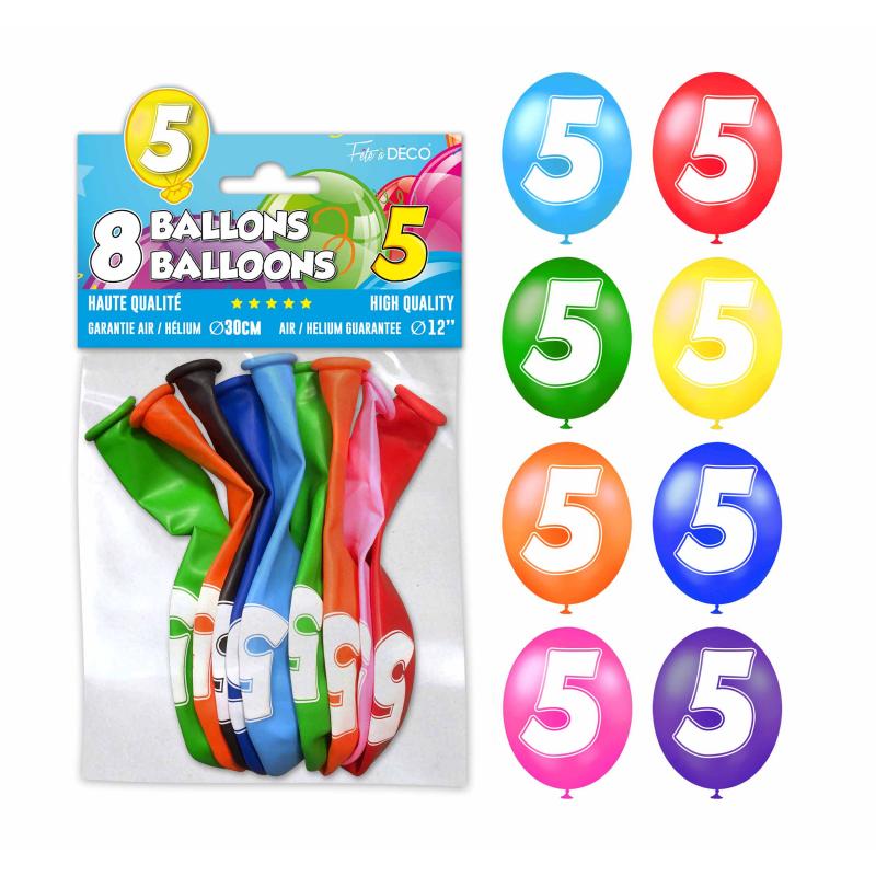 8 ballons de baudruche Chiffre 5