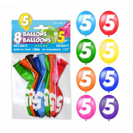 8 ballons de baudruche Chiffre 5