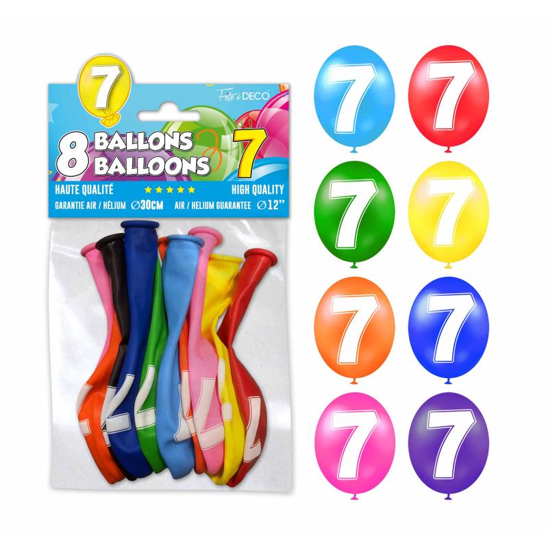 8 ballons de baudruche Chiffre 7