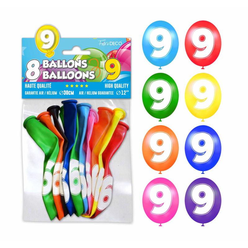 8 ballons de baudruche Chiffre 9