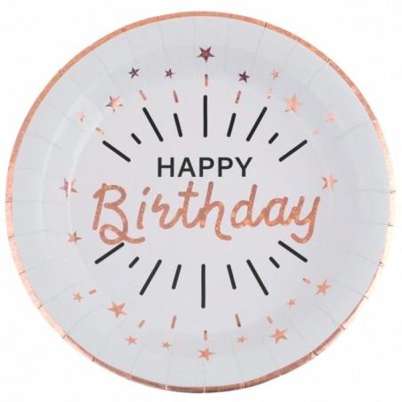 Assiette Happy birthday Etincelant rose gold