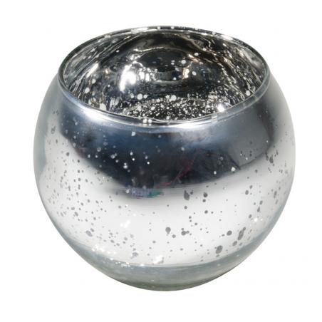 BOUGEOIR BOULE ARGENT METAL 10CMX8CM