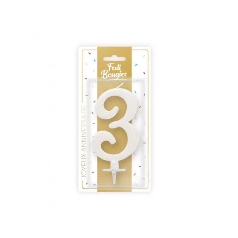 BOUGIE CHIFFRE IRISEE BLANCHE 3