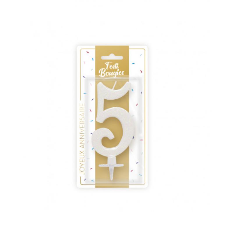 BOUGIE CHIFFRE IRISEE BLANCHE 5