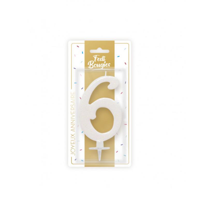 BOUGIE CHIFFRE IRISEE BLANCHE 6