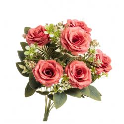 BOUQUET 6 ROSES ROSES AV FEUILLAGE 42.5CM HT