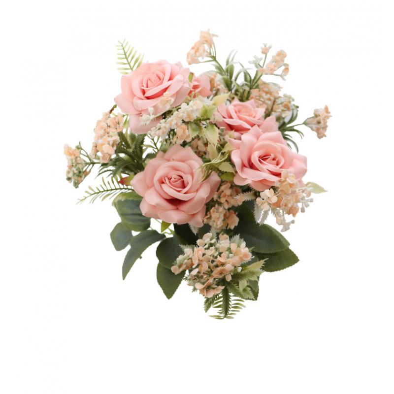 BOUQUET DE 5 ROSES AV FEUILLAGES 40.5CM VIEUX ROSE